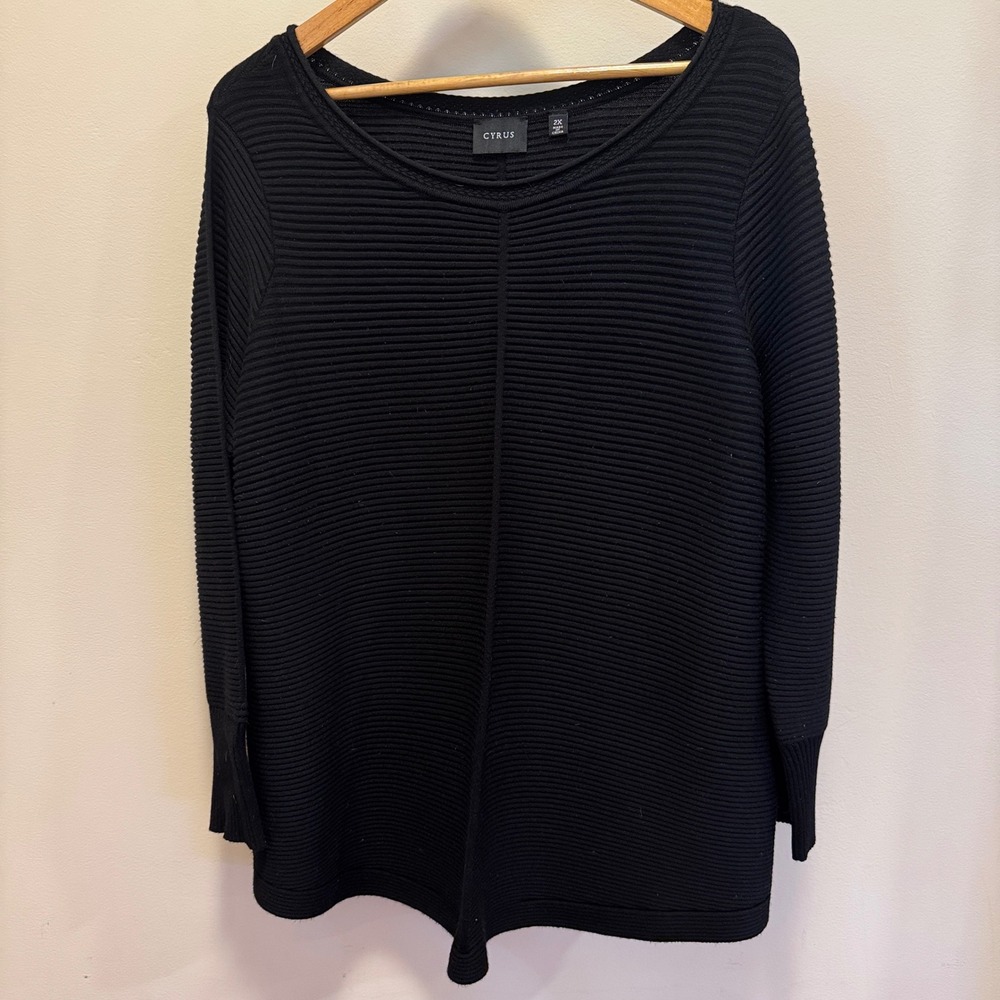 Cyrus Black Ribbed Ottoman Knit Scoop Neck Sweater Plus Size 2X R641503HWM
